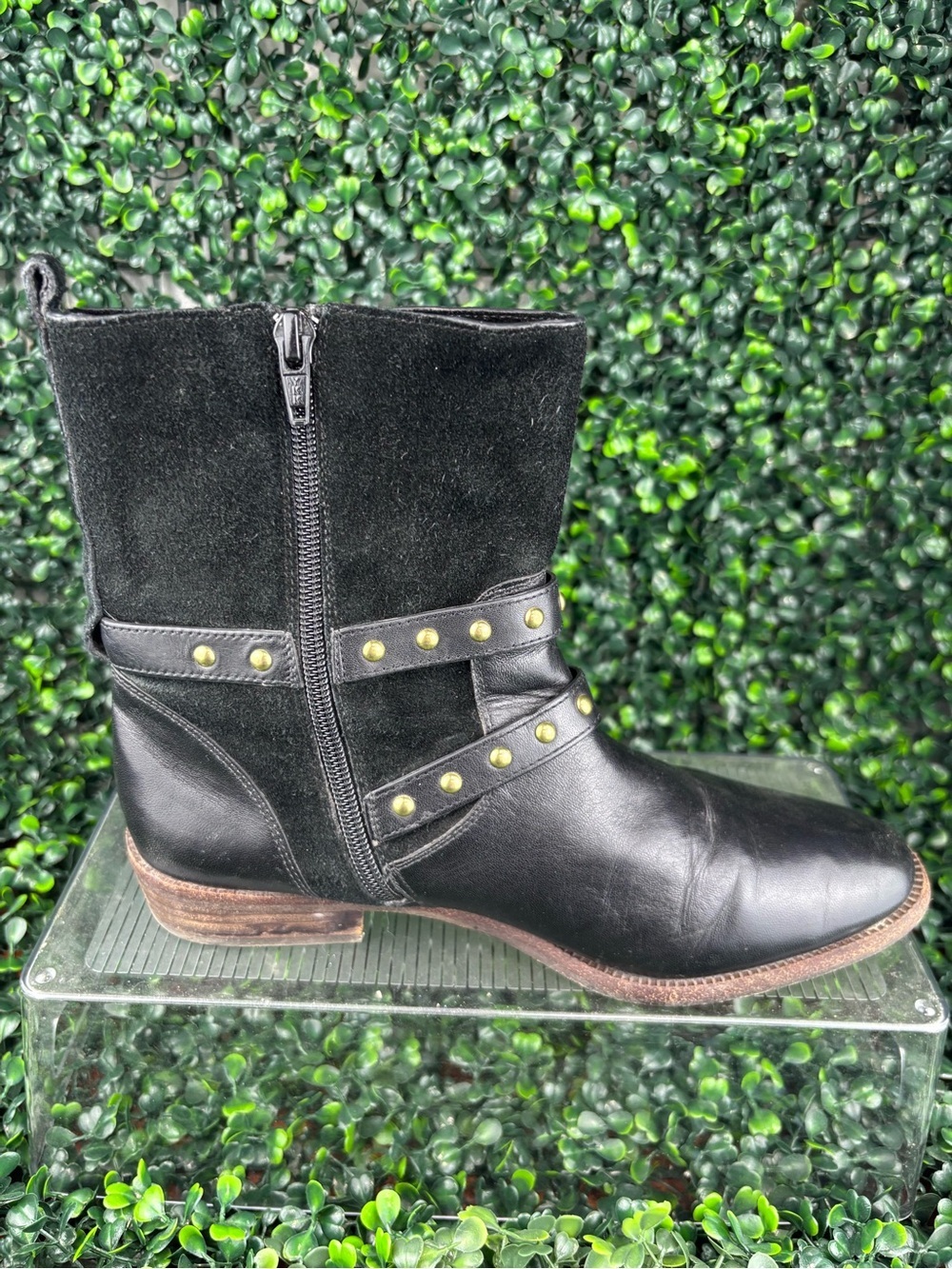 COACH LILIANA LEATHER AND SUEDE WITH GOLD STUD Ankle Boots in Black SIZE 7 Woman - Picture 9 of 10